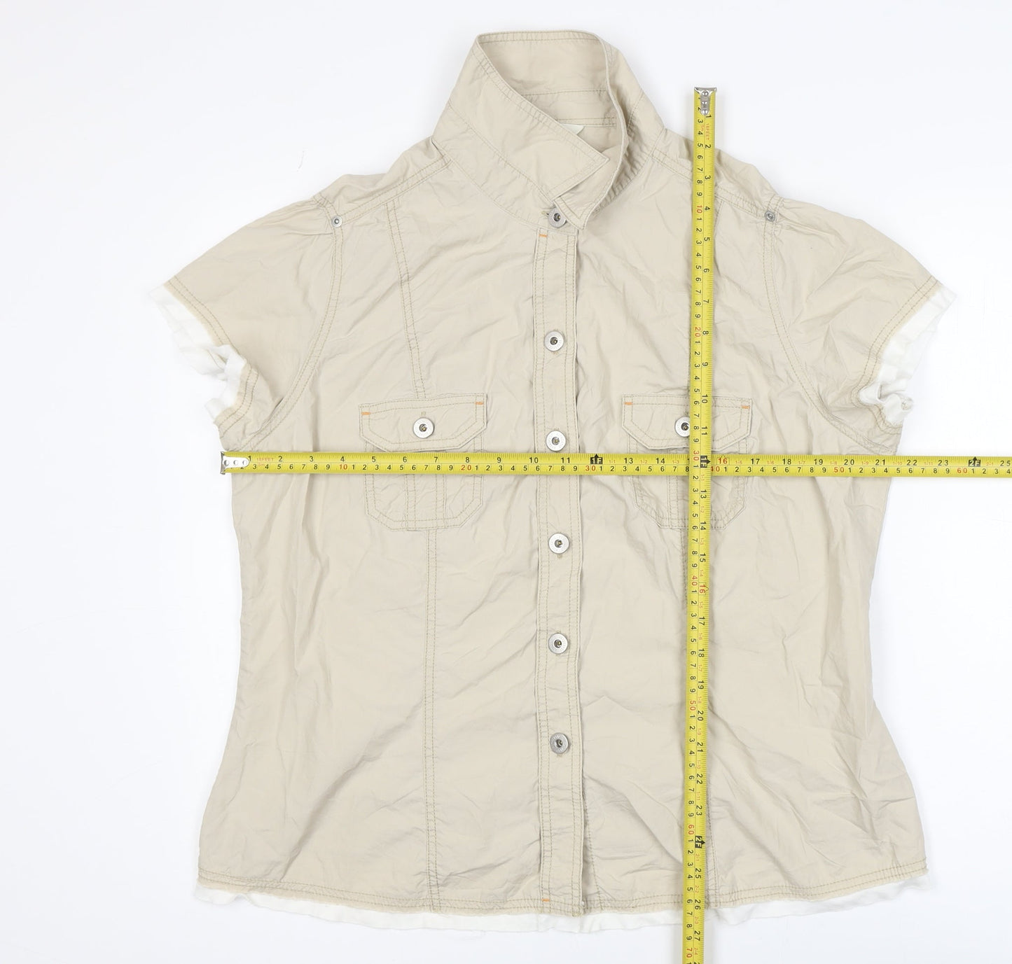 Marks and Spencer Women's Beige Cotton Button-Up Short Sleeve Shirt UK 20