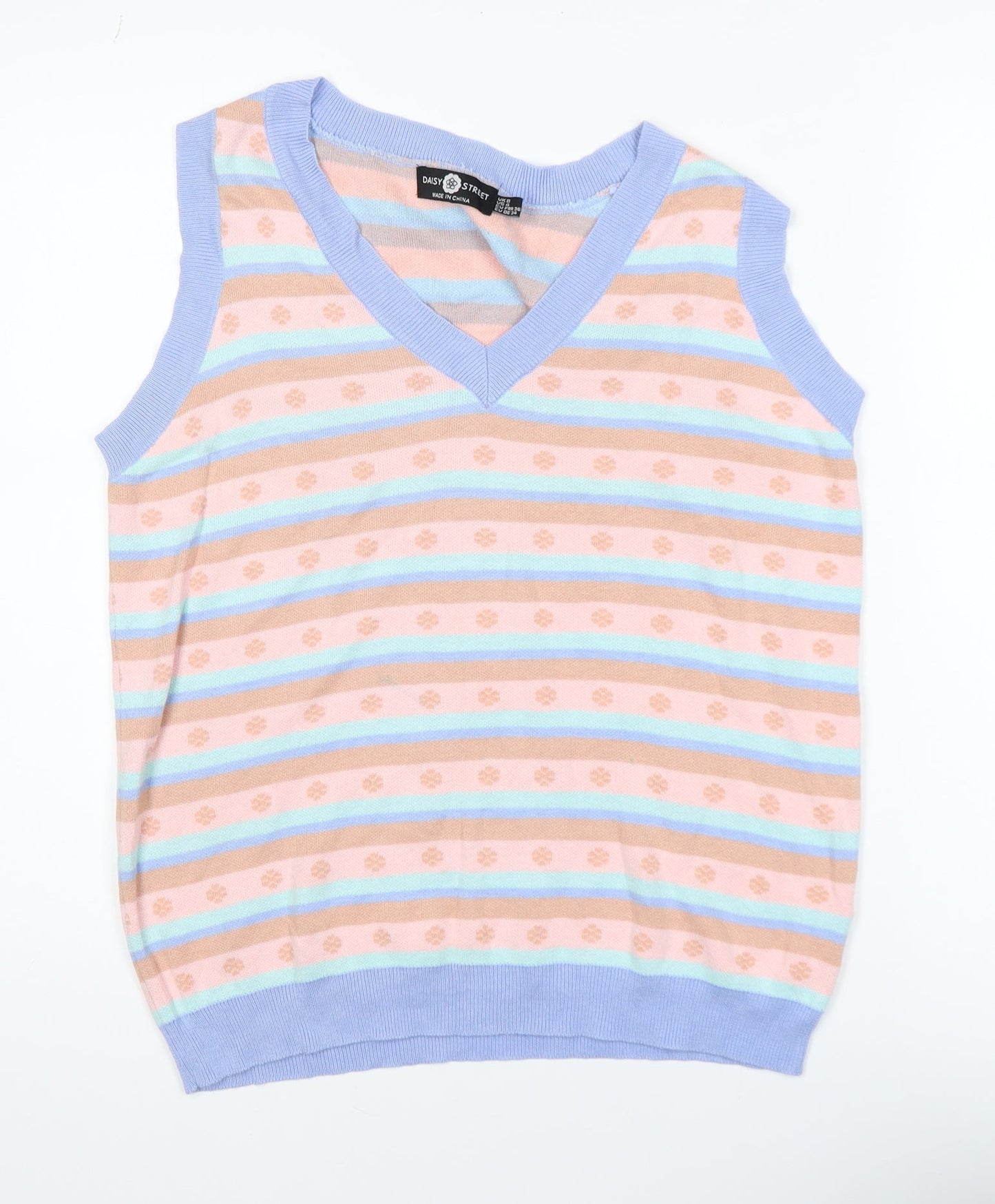 Daisy Street Womens Multicoloured Striped Knit V-Neck Tank Top Size 8