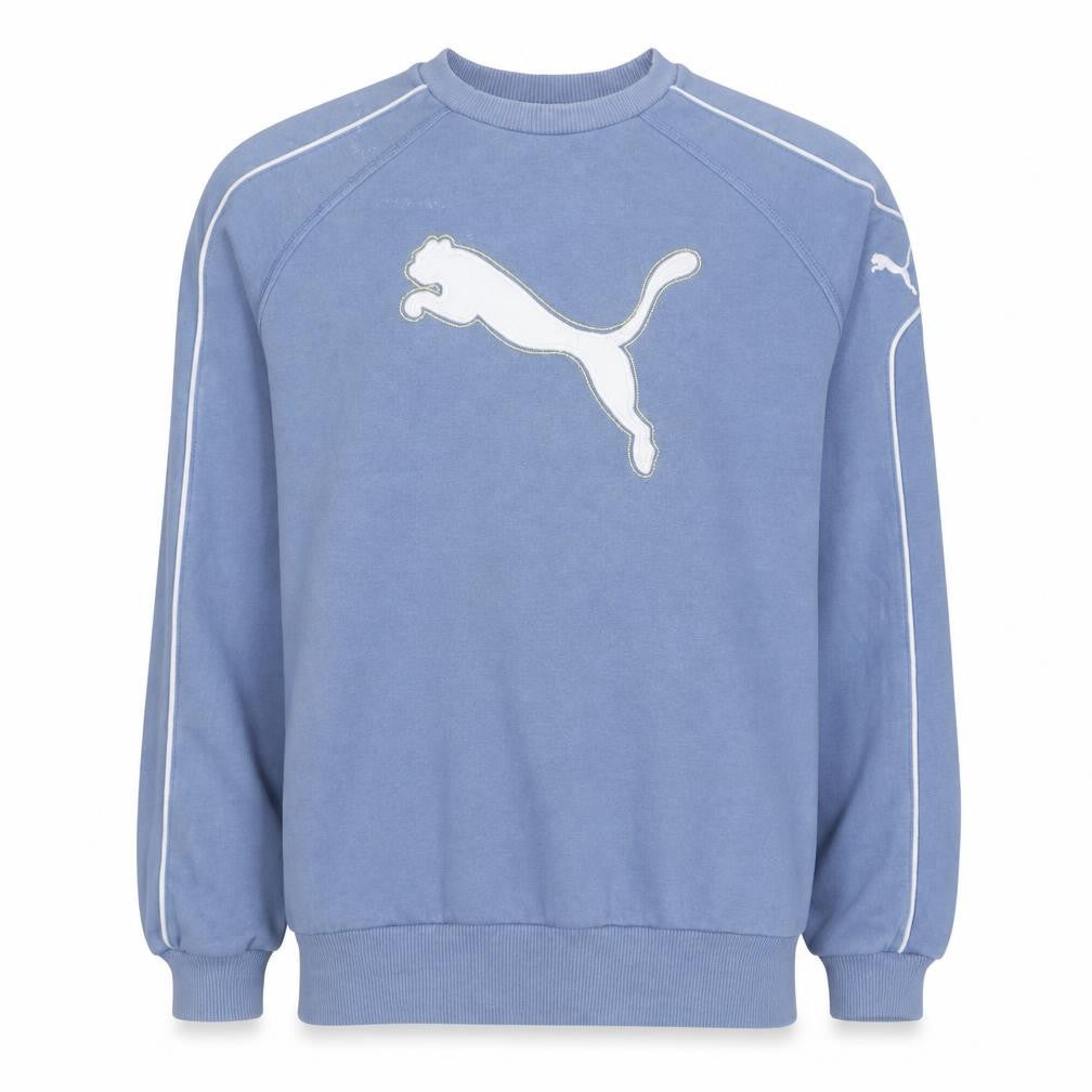 Front view of Puma Men Blue Crew Neck Pullover Sweatshirt, size S
