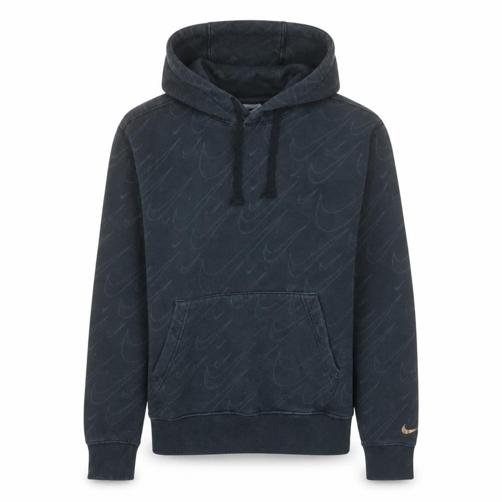 Front view of Nike women’s black xs pullover hoodie logo patterned cotton blend