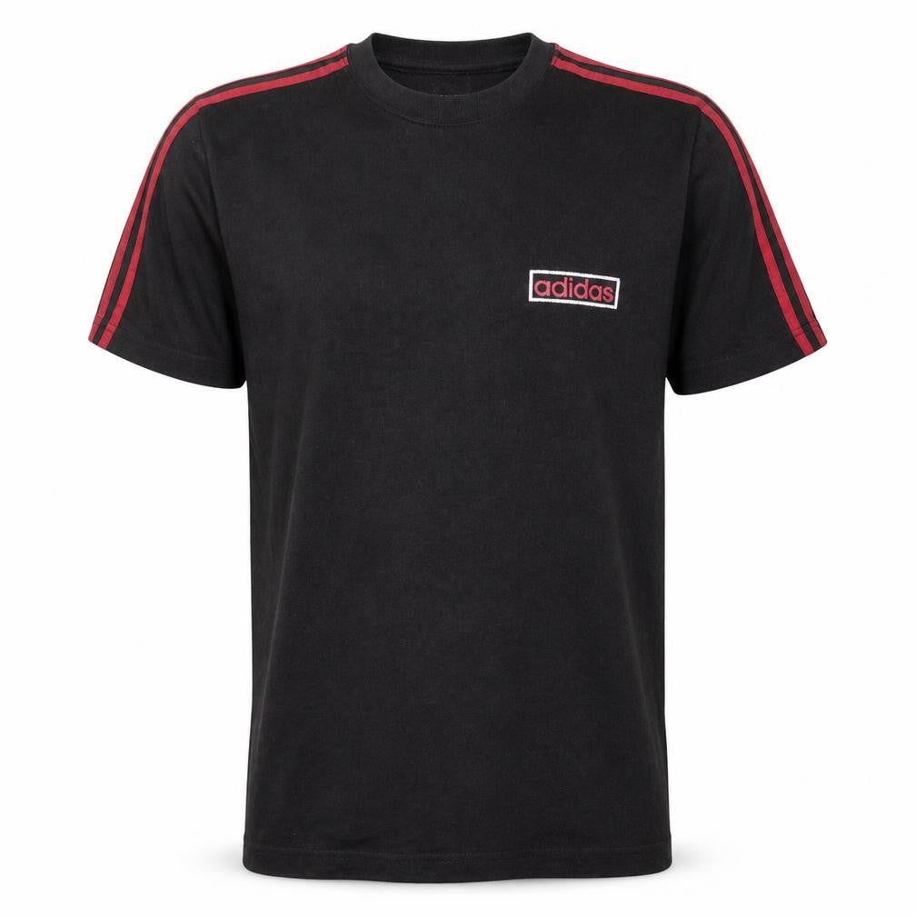 Front view of Adidas Men's Black Red Logo Retro Sports T-Shirt, size M