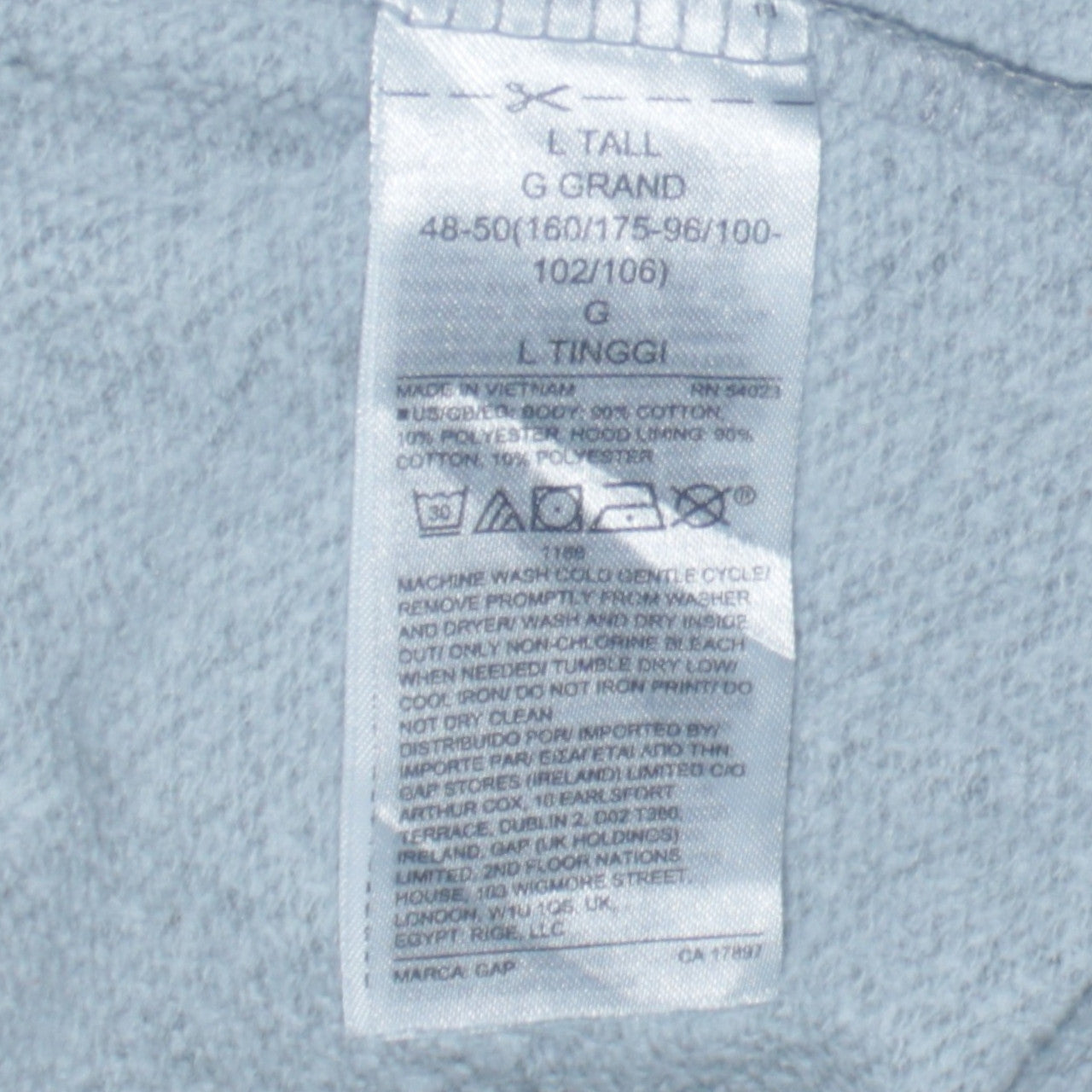 GAP Men Grey Pullover Hoodie L Tall Fleece Logo Sweatshirt
