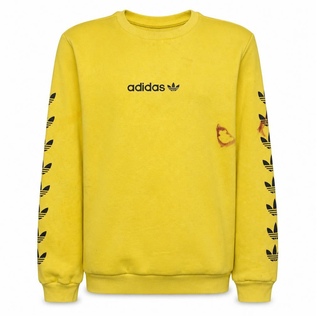 Front view of Adidas boys’ yellow crew neck logo sweatshirt, size 11-12, years