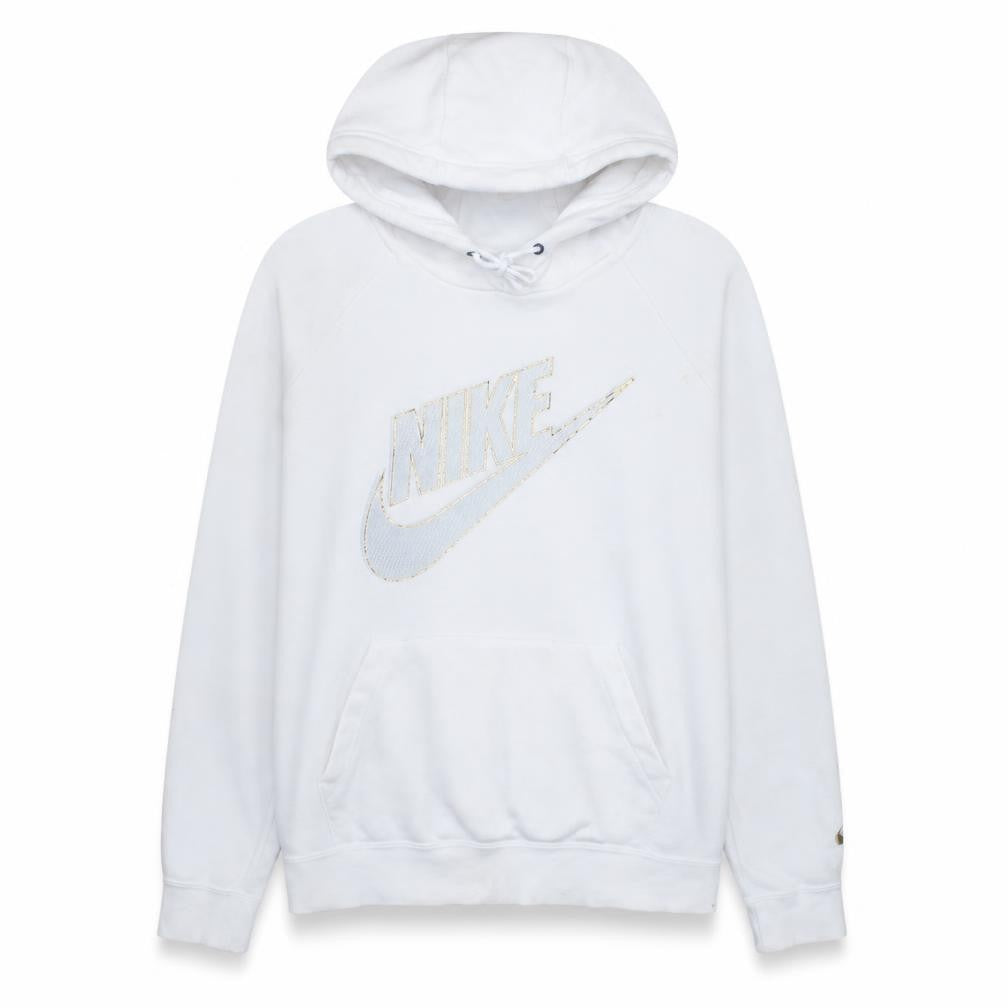 Front view of Nike women’s white hoodie medium pullover drawstring sweatshirt