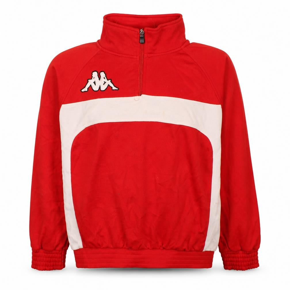Front view of Kappa boys’ red 1/4 zip colourblock sports sweatshirt size 152cm