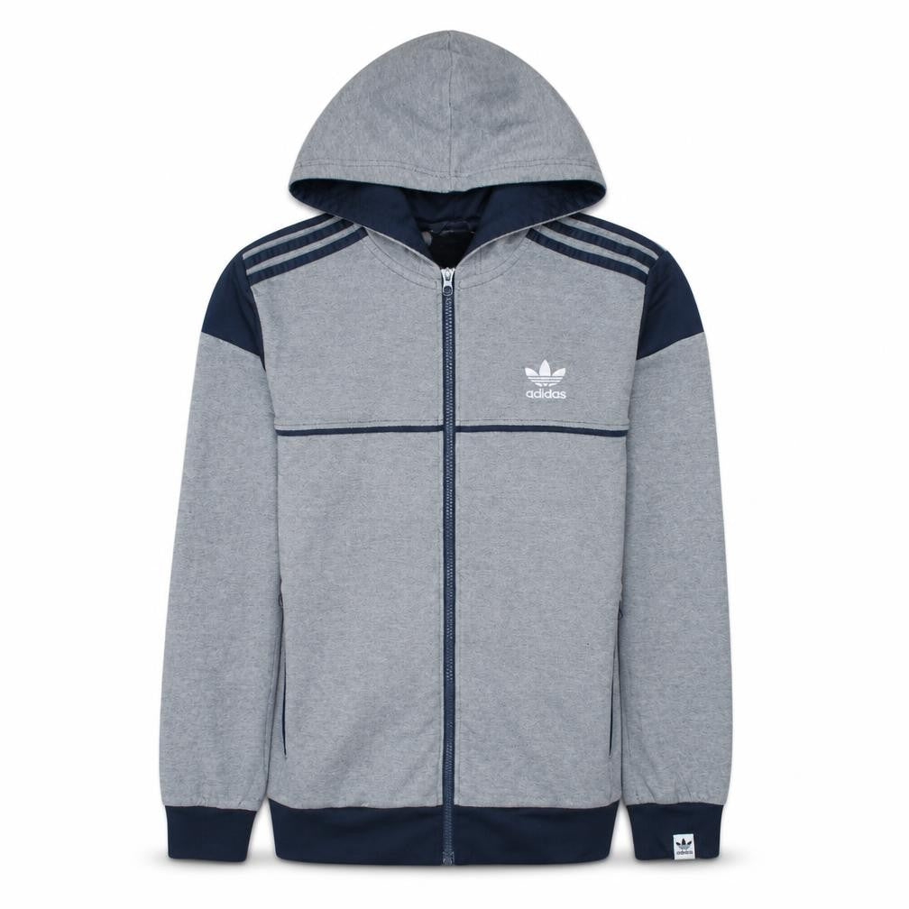 Front view of Adidas Men’s Grey Full Zip Hoodie Small Regular Fit Sports Style