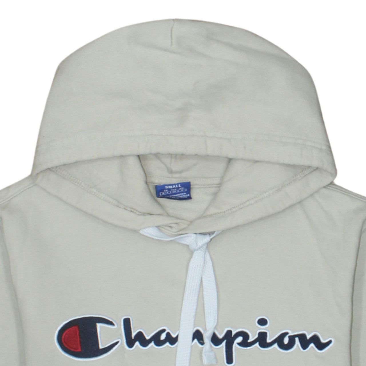 Champion Men's Beige Small Pullover Hoodie with Logo Front