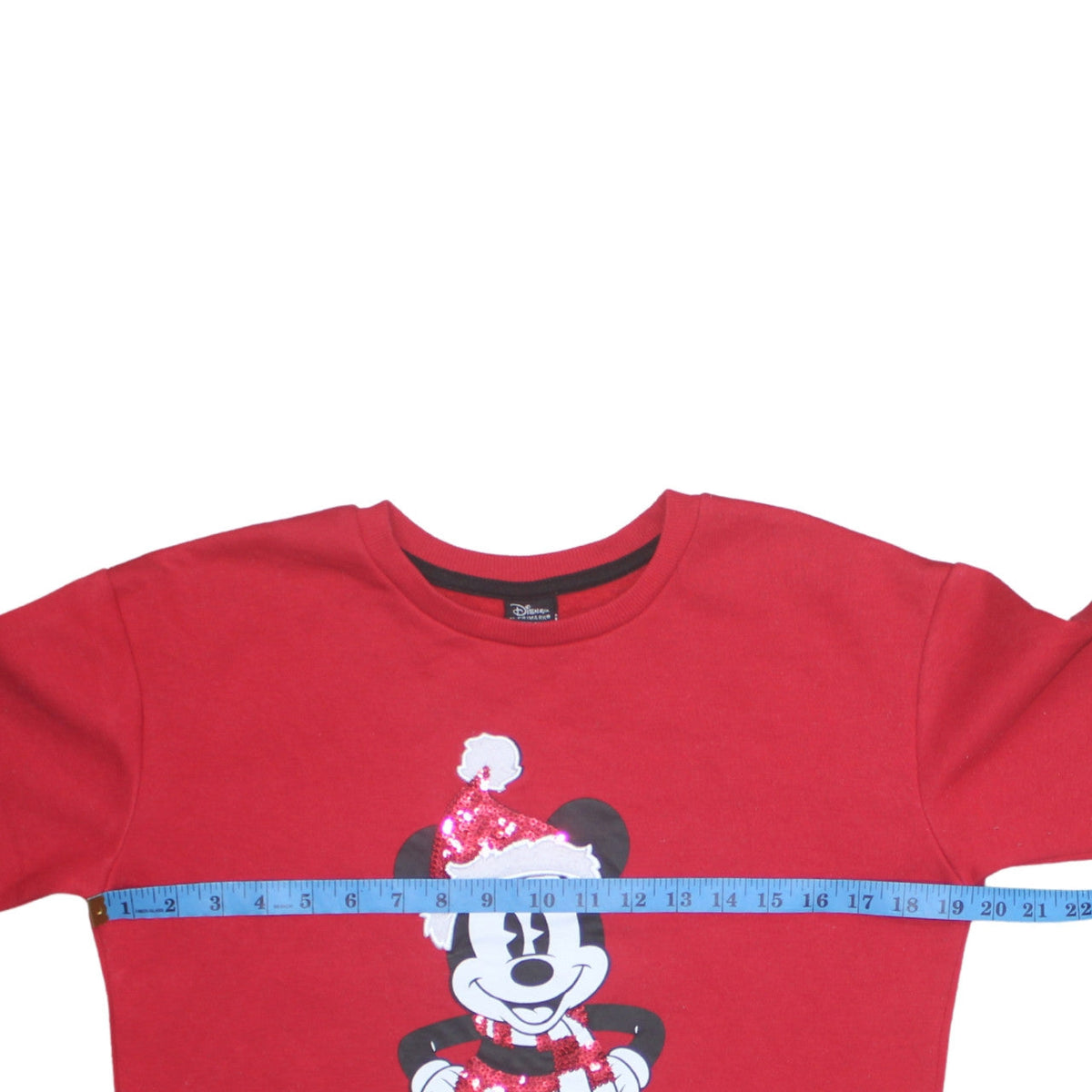 Back view of Disney at Primark girls’ red mickey mouse sequin christmas sweatshirt 13-14 years