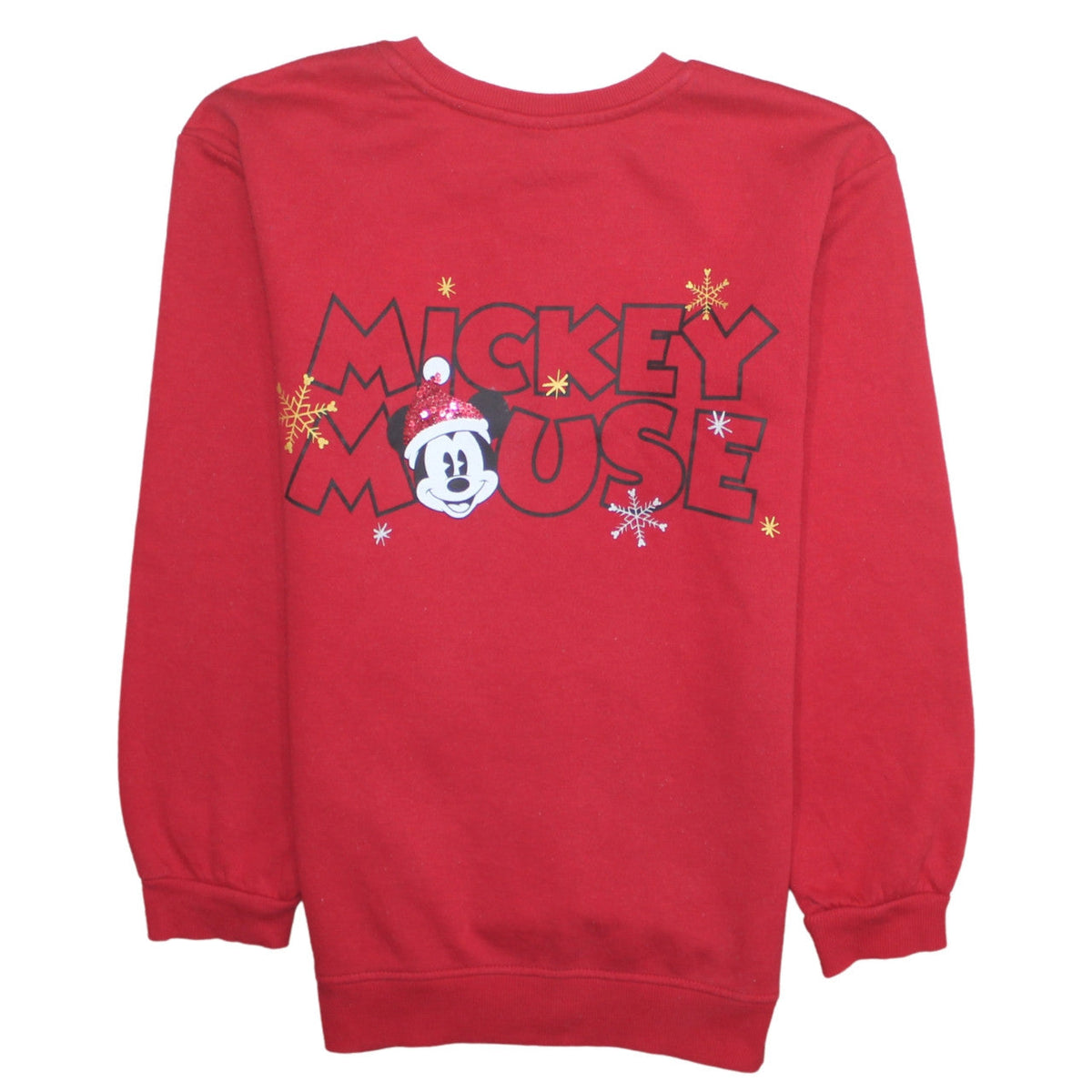 Brand and care label for Disney at Primark girls’ red mickey mouse sequin christmas sweatshirt 13-14 years
