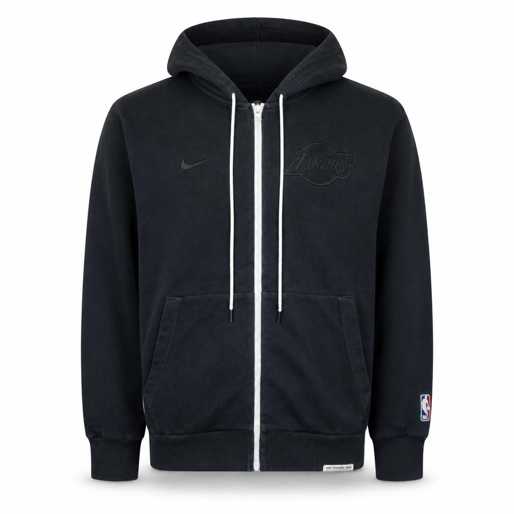 Front view of Nike Men's Black Full Zip Hoodie Lakers Logo, size L