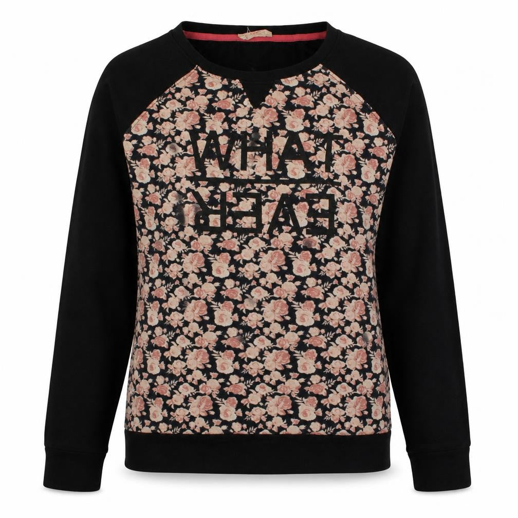 Front view of Penti Women Black Floral Pullover Sweatshirt, size S