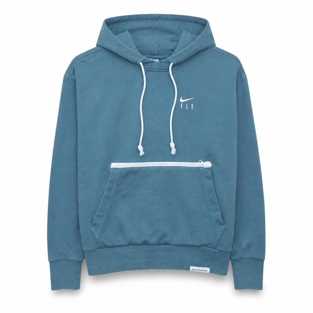 Front view of Nike Men's Blue Dri-Fit Fly Pullover Hoodie, size S