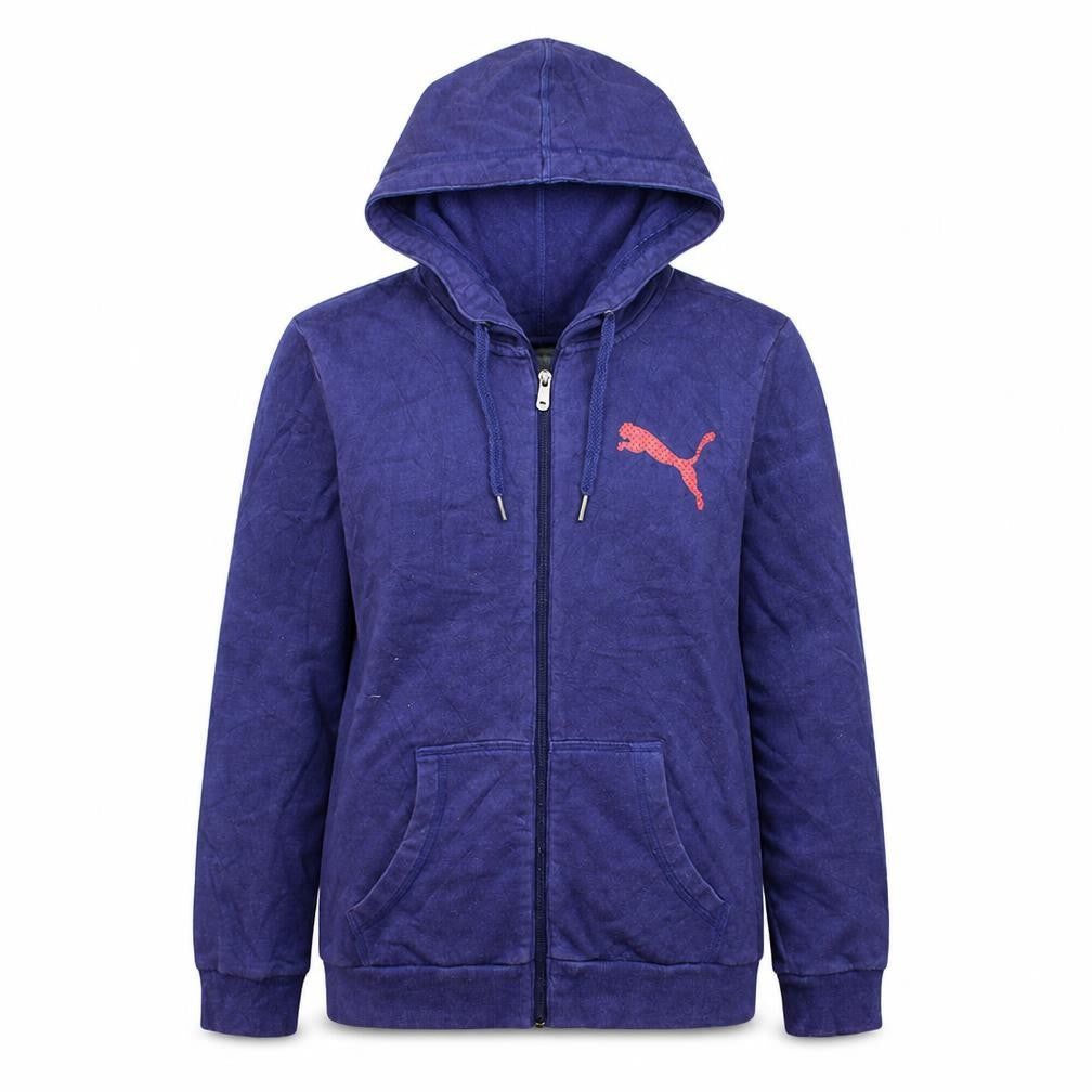Front view of Puma women’s purple full zip hoodie xl, size UK 16, casual sportswear
