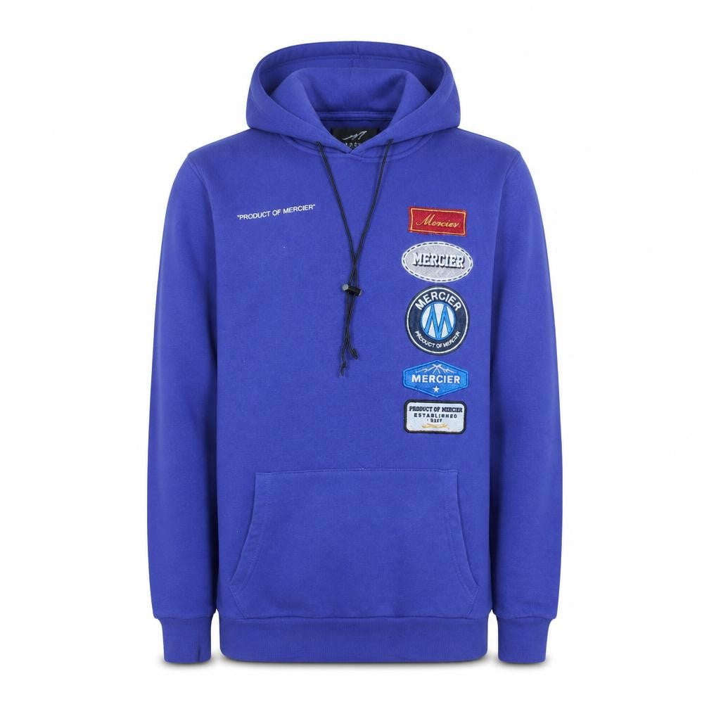 Front view of Mercier Men's Blue XS Pullover Embroidered Logo Hoodie