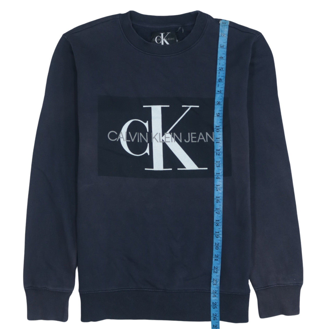 Calvin Klein Jeans Men's Blue Logo Crew Neck Cotton Sweatshirt M
