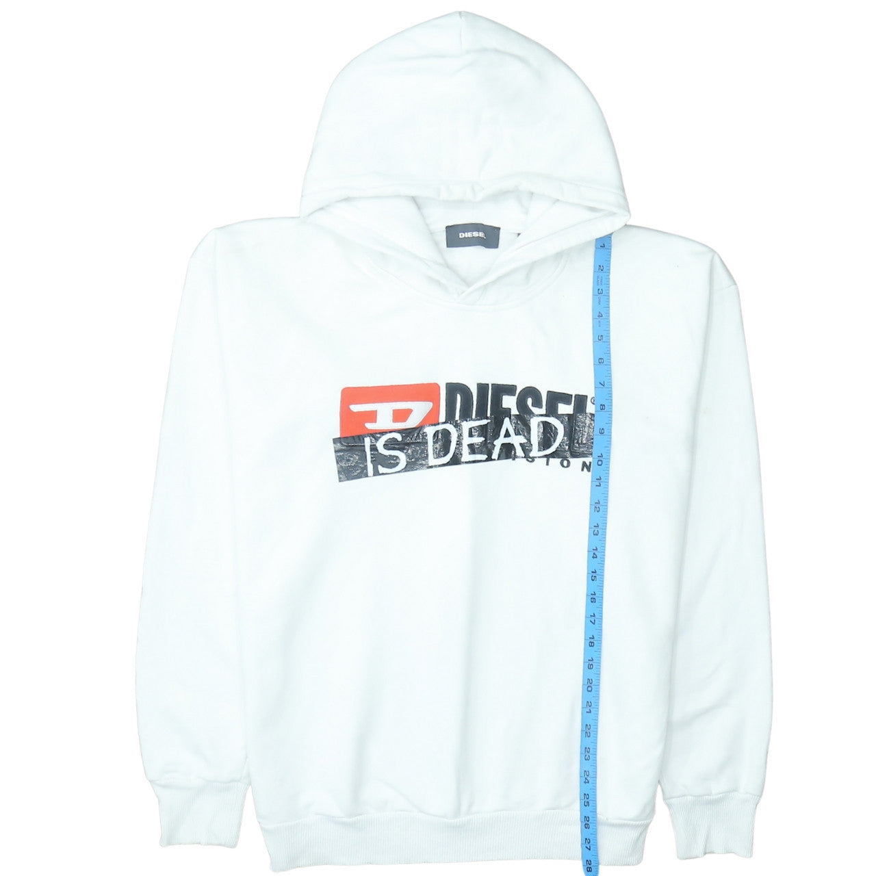 Diesel Men's White Pullover Hoodie L Graphic Print Cotton Sweatshirt