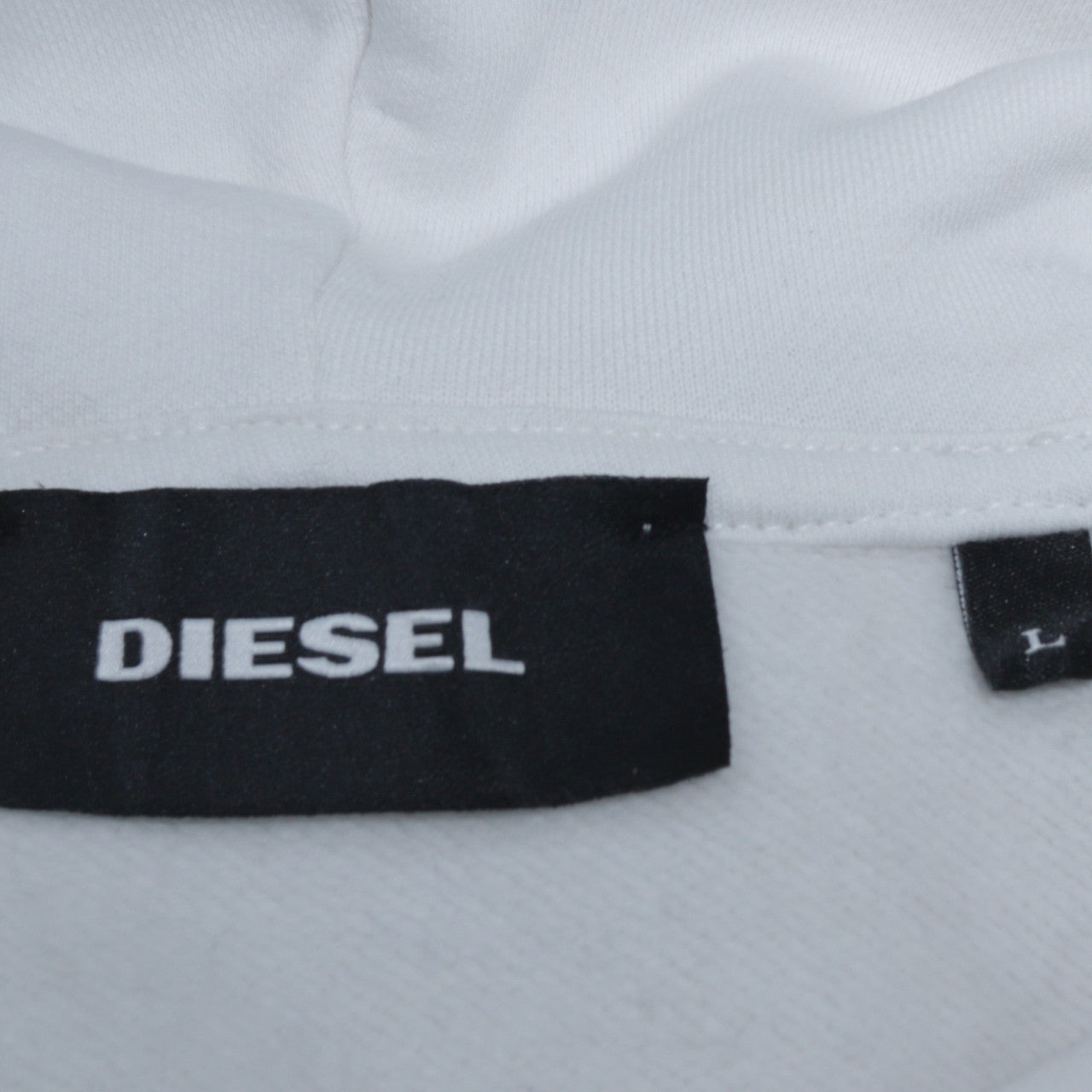 Diesel Men's White Pullover Hoodie L Graphic Print Cotton Sweatshirt