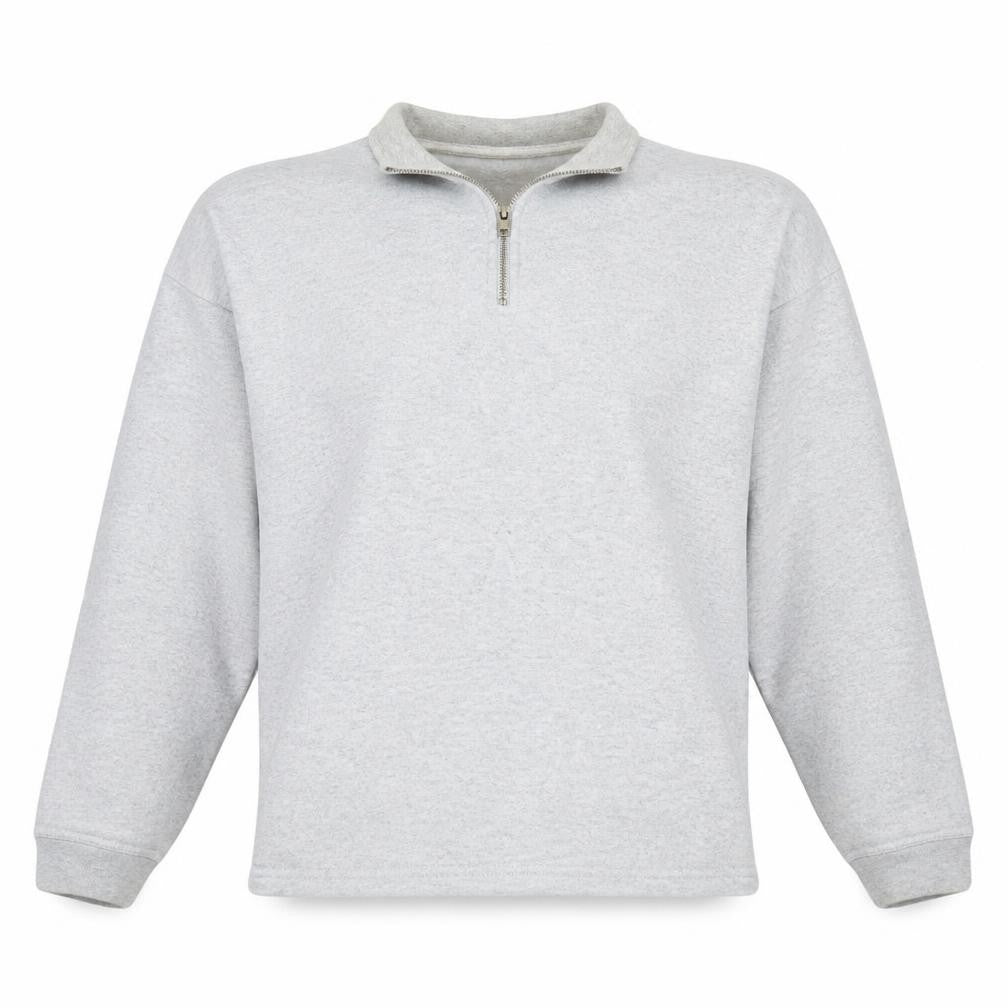 Front view of Adidas Men’s Grey 1/4 Zip Sweatshirt, size M, Vintage Logo Jumper