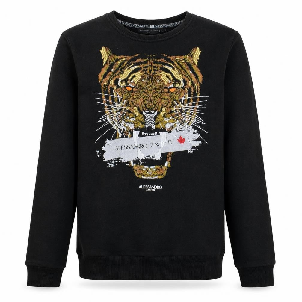 Front view of Alessandro Zavetti Men's Black Tiger Embroidered Sweatshirt M