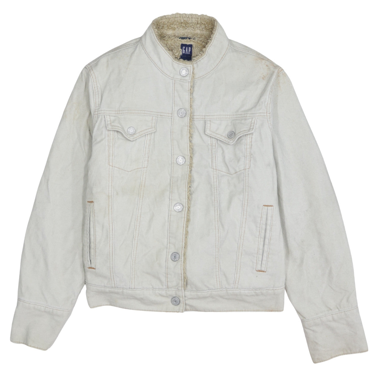 GAP Women Ivory Faux Fur Lined Cotton Corduroy Jacket L