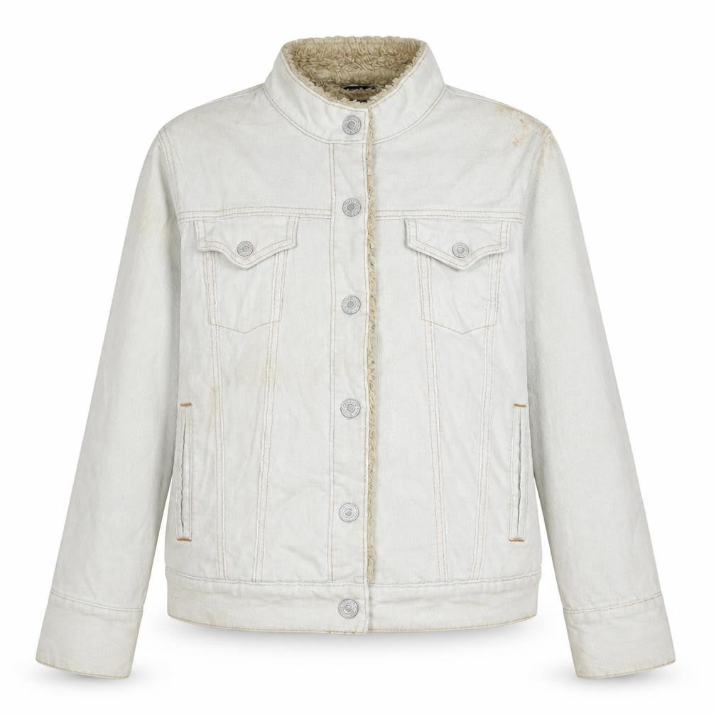 Front view of Gap Women Ivory Faux Fur Lined Cotton Corduroy Jacket L
