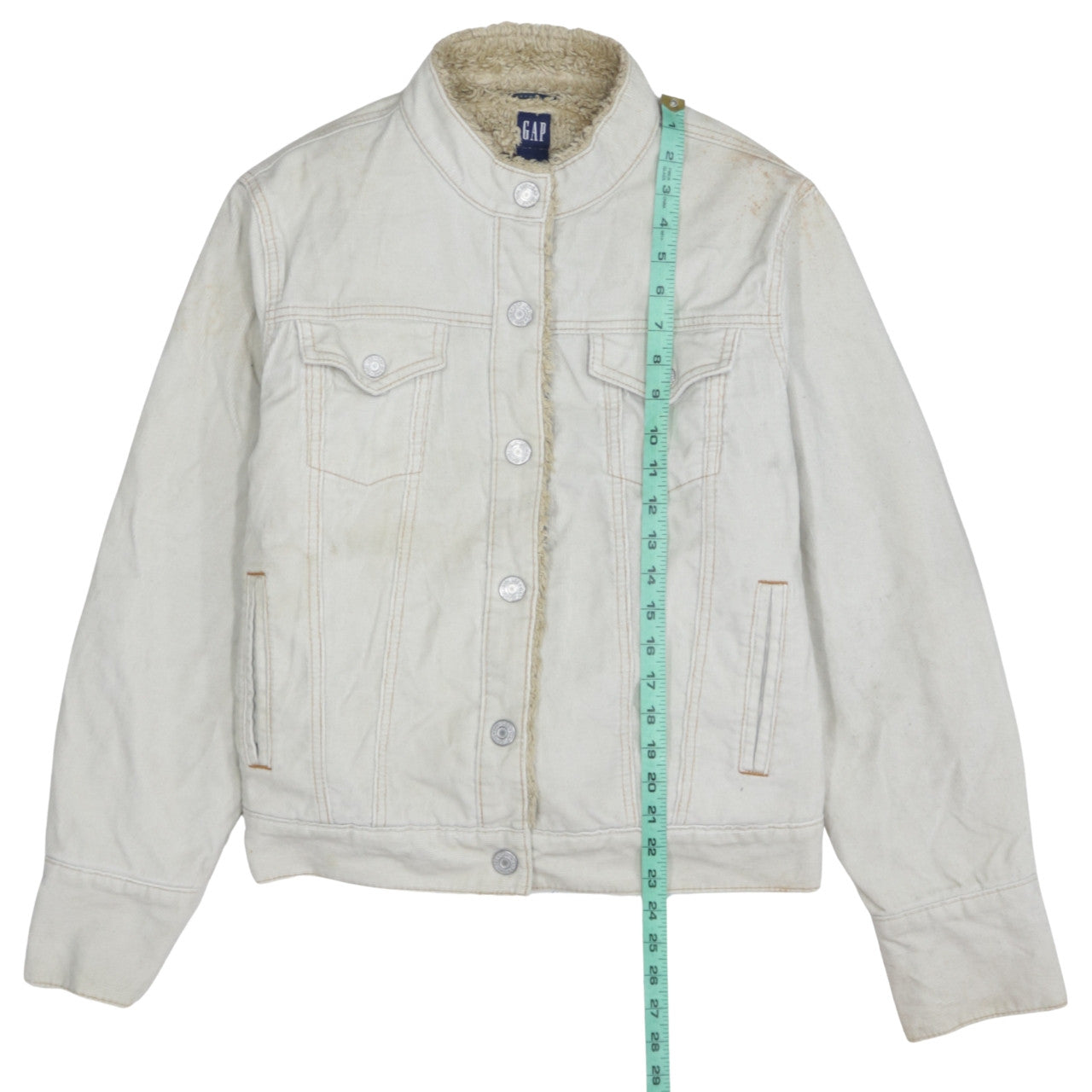 GAP Women Ivory Faux Fur Lined Cotton Corduroy Jacket L