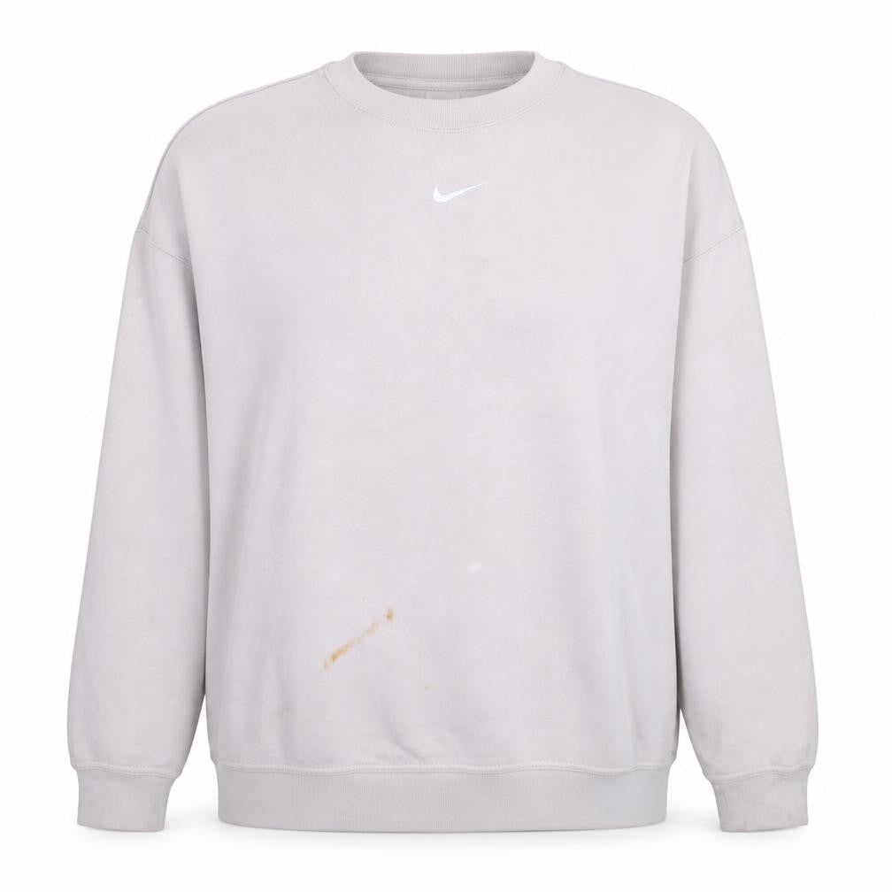 Front view of Nike women’s beige crew neck pullover sweatshirt m cotton blend