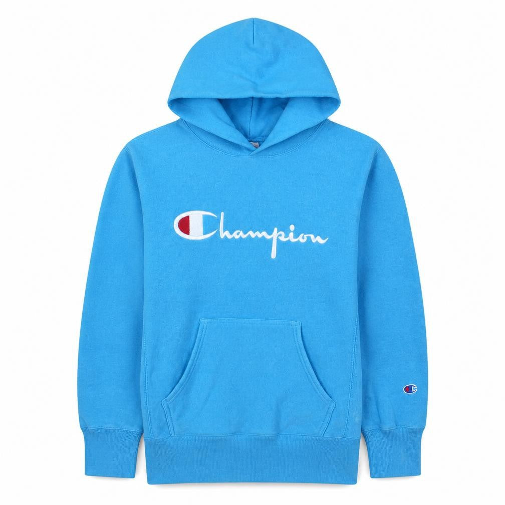 Front view of Champion Men's Blue Medium Reverse Weave Pullover Hoodie