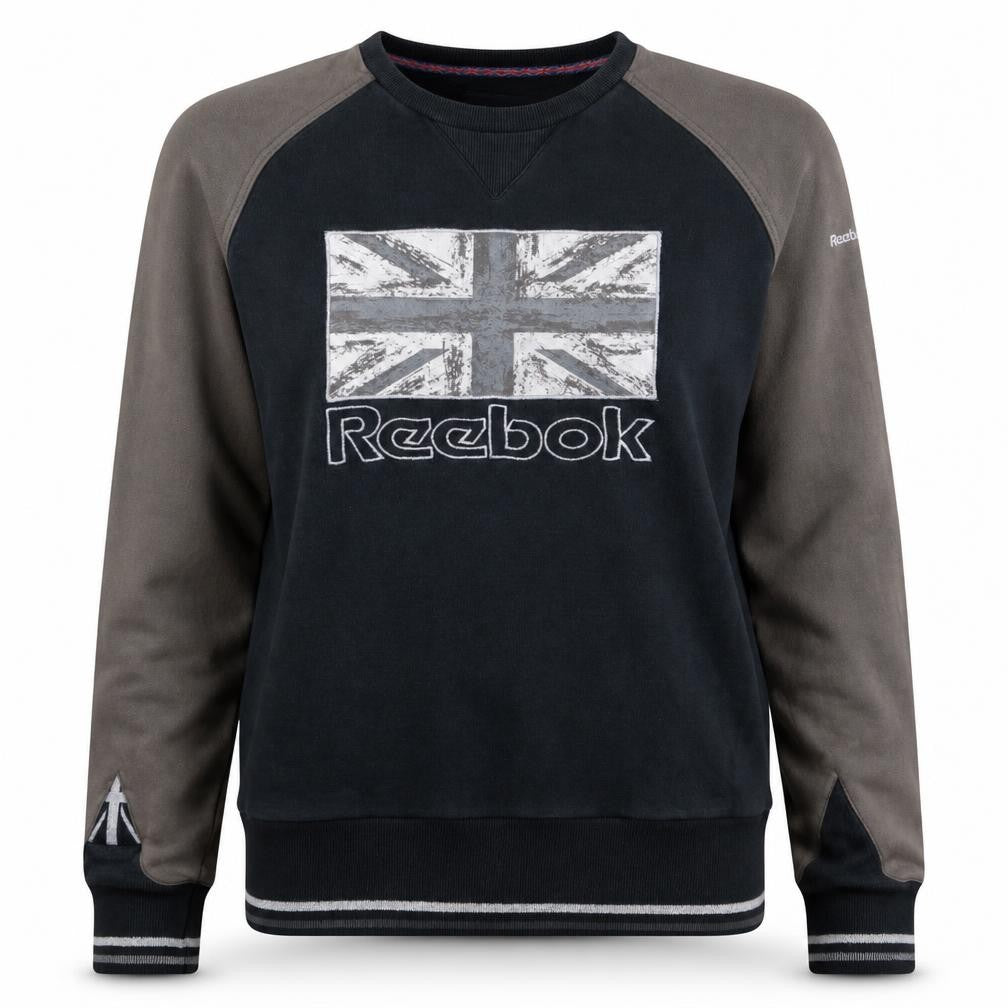 Front view of Reebok Classic Women's Black & Grey Crew Neck Sweatshirt, size M