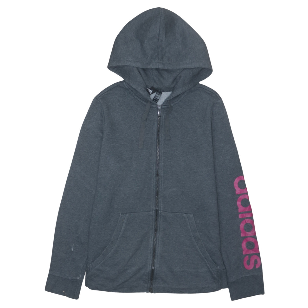 Adidas Women's Grey Full Zip Hoodie Size M 12-14 with Pink Logo