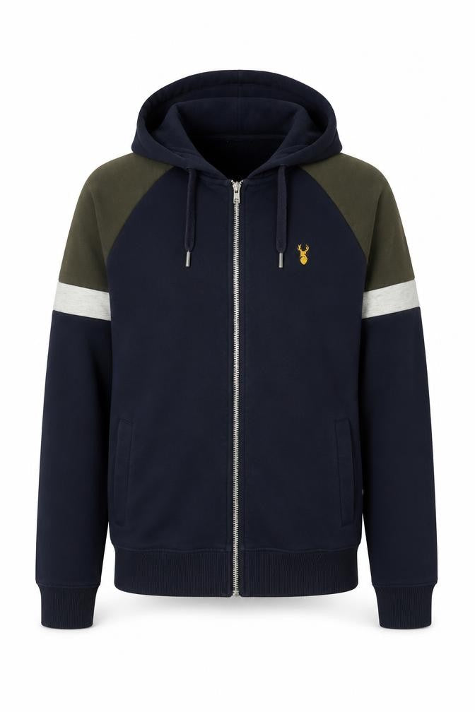 Front view of Next Men’s Blue Hooded Full Zip Jacket, size S, Cotton Blend