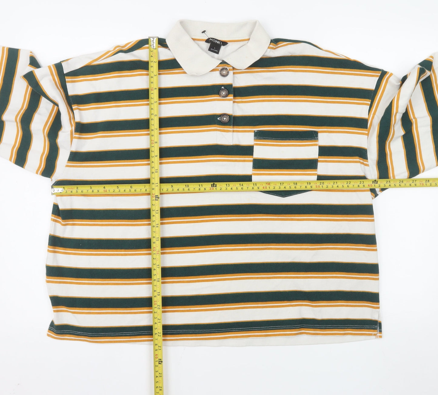 Monki Women’s Multicoloured Striped Collared Long Sleeve Polo Top L