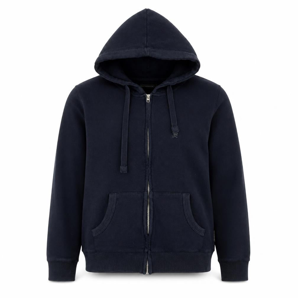 Front view of French Connection Men’s Blue Hooded Zip Jacket, size M