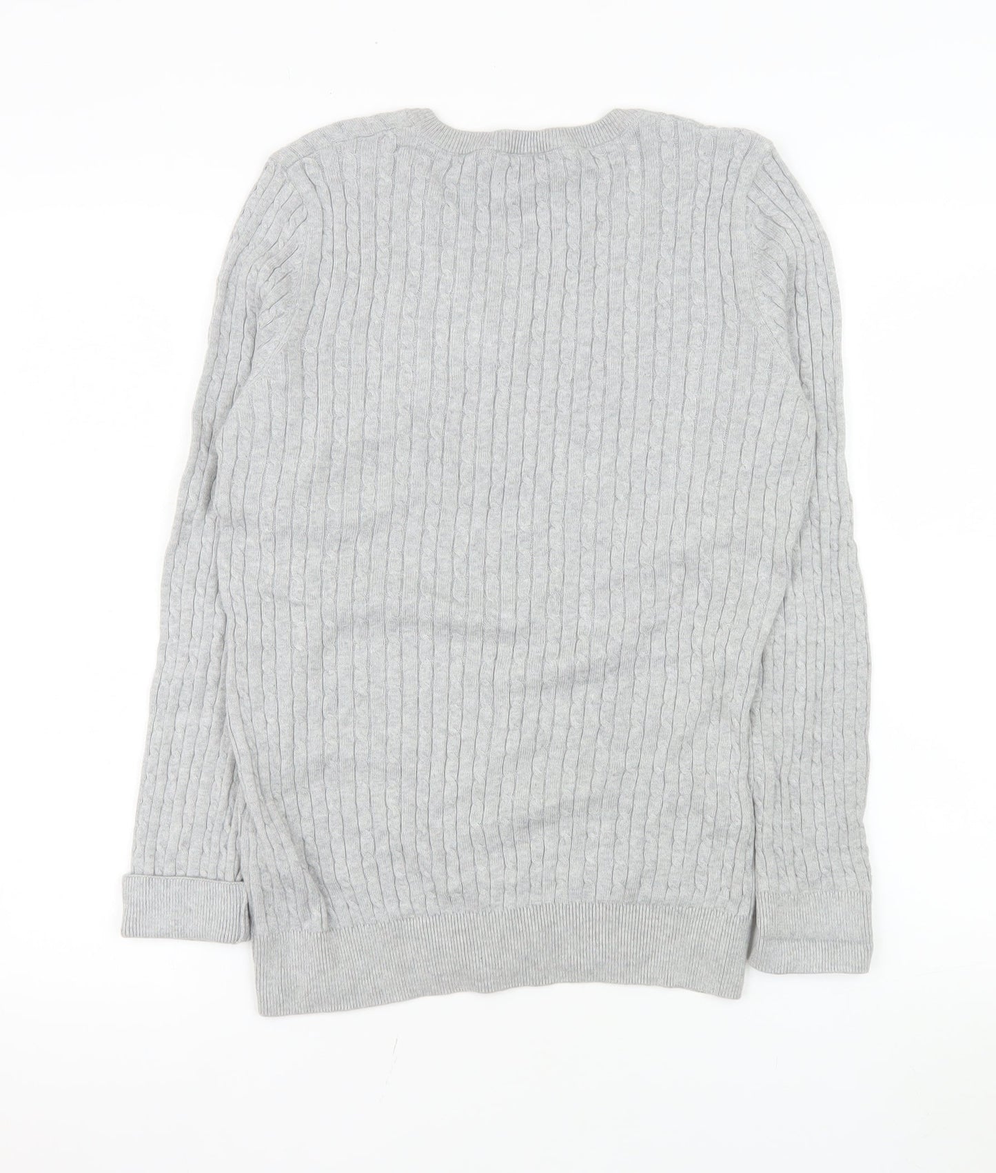 Tommy Hilfiger Men’s Grey XL V-Neck Cable Knit Cotton Jumper