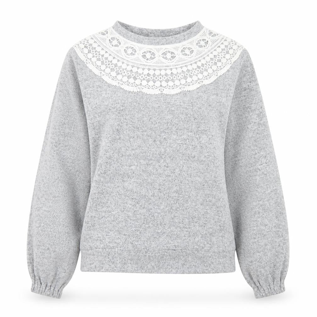 Front view of Dorothy Perkins Women Grey Lace Crew Neck Long Sleeve Jumper UK 10