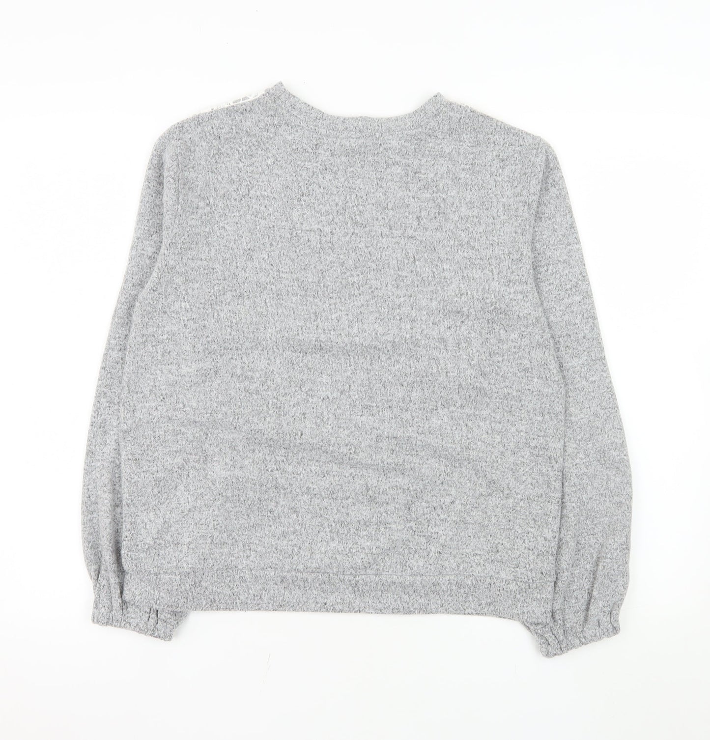 Dorothy Perkins Women Grey Lace Crew Neck Long Sleeve Jumper UK 10