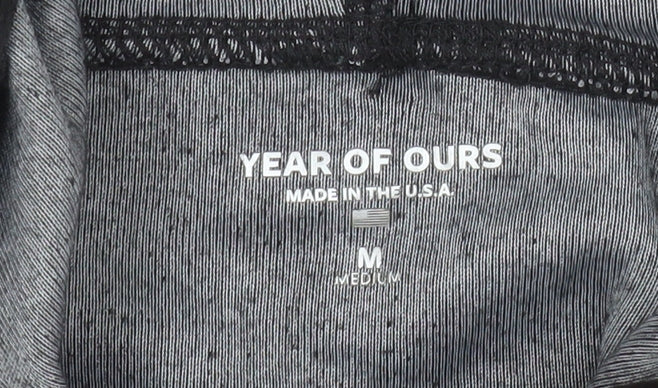 Year of Ours Womens Black Medium Pullover Hoodie Drawstring Hem Cotton Blend