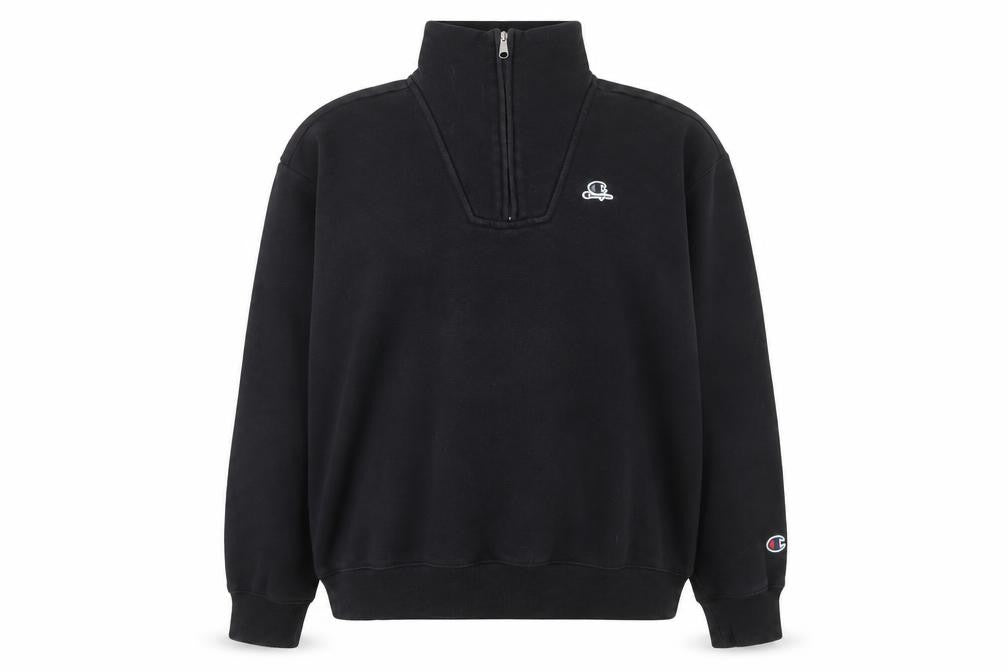 Front view of Champion Women's Black 1/4 Zip Pullover Sweatshirt, size M