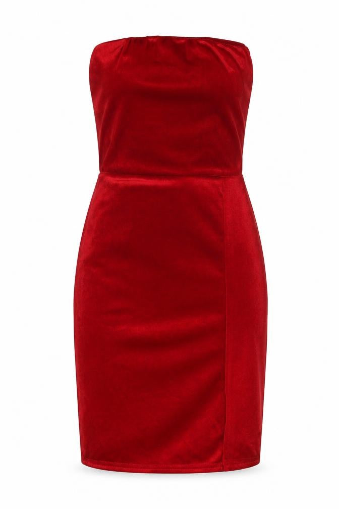 PRETTYLITTLETHING Women’s Red Velvet Strapless Bodycon Dress Size 4