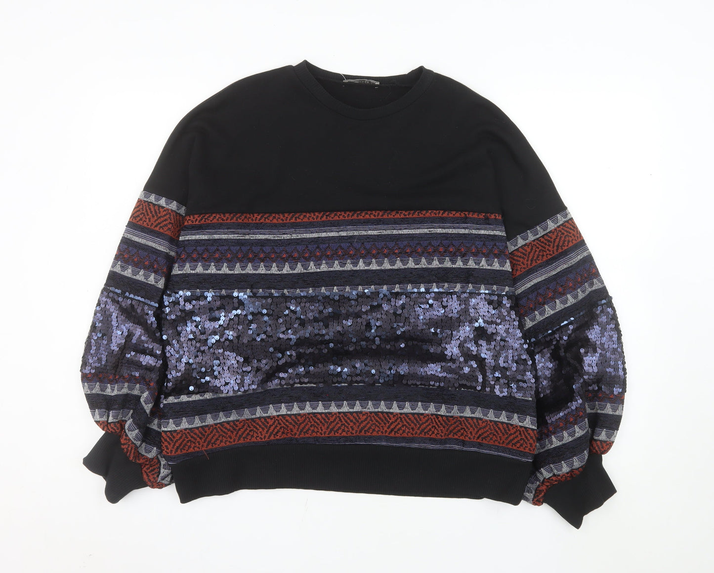 Zara Trafaluc Womens Black Sequin Patterned Pullover Sweatshirt Size S