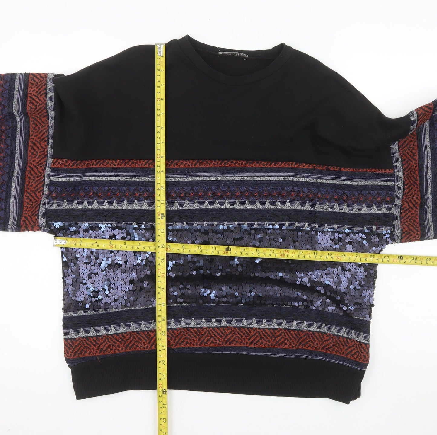Zara Trafaluc Womens Black Sequin Patterned Pullover Sweatshirt Size S