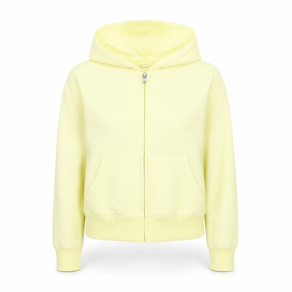 Front view of Uniqlo Women Yellow Hooded Full Zip Cotton Jacket M