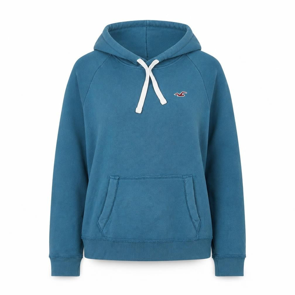 Front view of Hollister Women’s Blue Pullover Hoodie XS Cotton Blend Casual