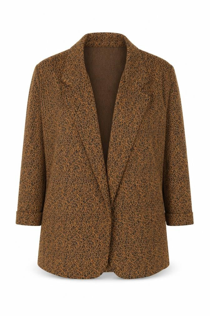 Front view of New Look Women Brown Animal Print Regular Fit Blazer UK 10
