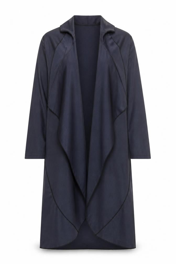 Front view of Collection London Women's Blue Long Open Coatigan, size 10
