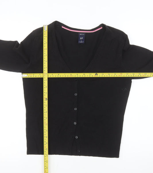 GAP Women Black V-Neck Stretch Cotton Blend Cardigan Size M