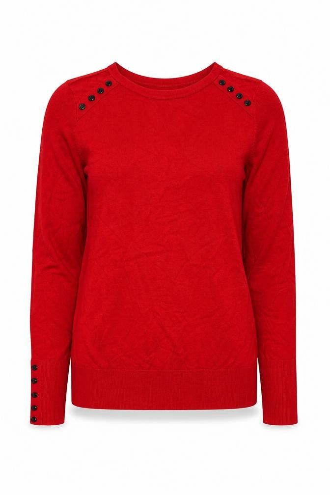 Front view of Wallis Women’s Red Crew Neck Button Detail jumper, size UK 12