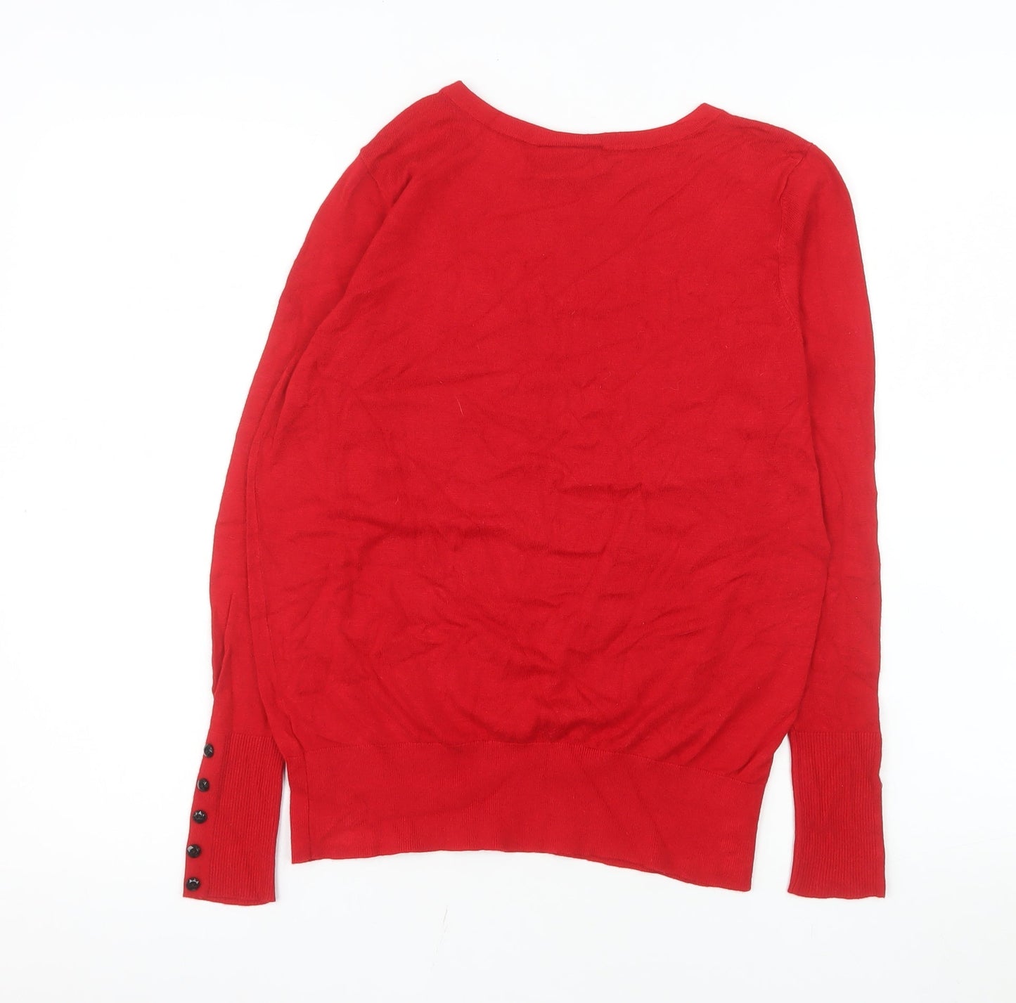 Wallis Women’s Red Crew Neck Button Detail Pullover Jumper Size 12