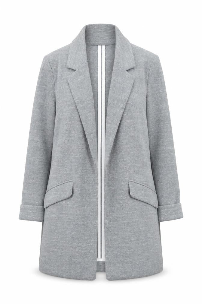 Front view of Warehouse Women Grey Long Single Breasted Suit Jacket UK 12