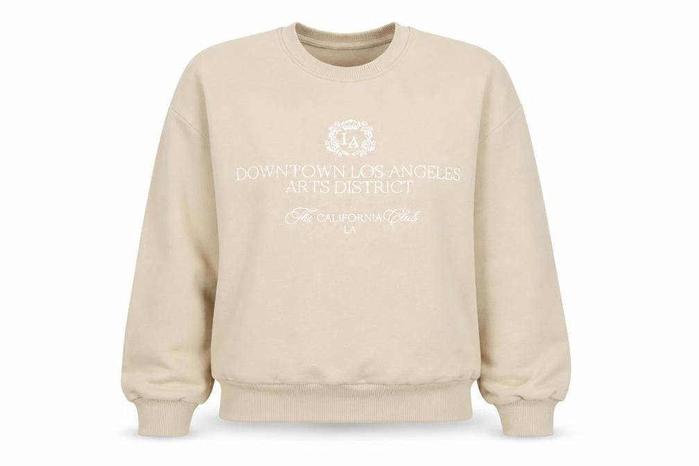 Front view of Stradivarius Women Beige Crew Neck Pullover Sweatshirt, size L